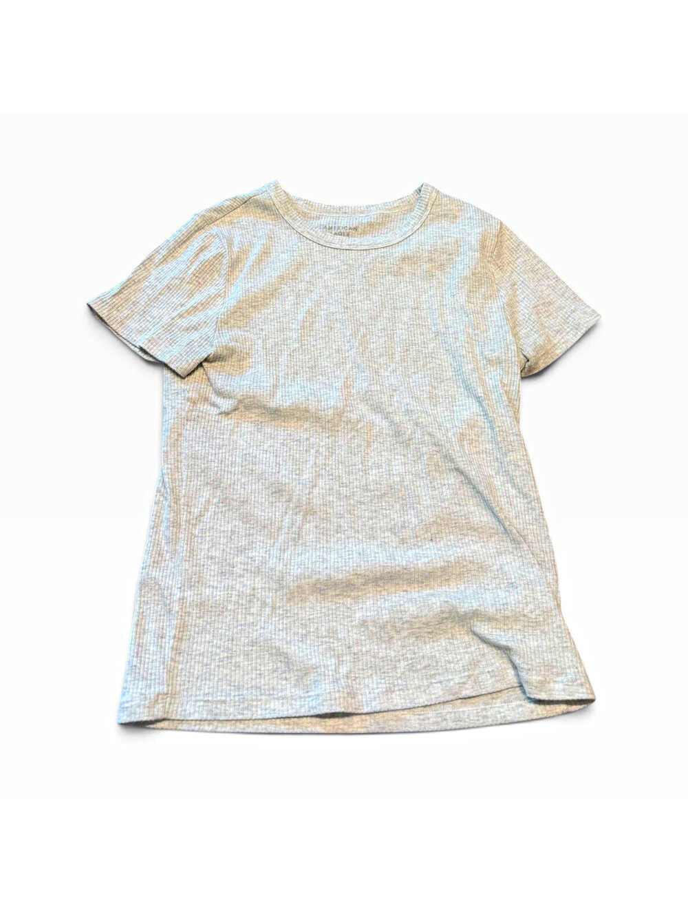 American Eagle Gray Ribbed Knit Crew Neck Short Sleeve Women's T-Shirt M